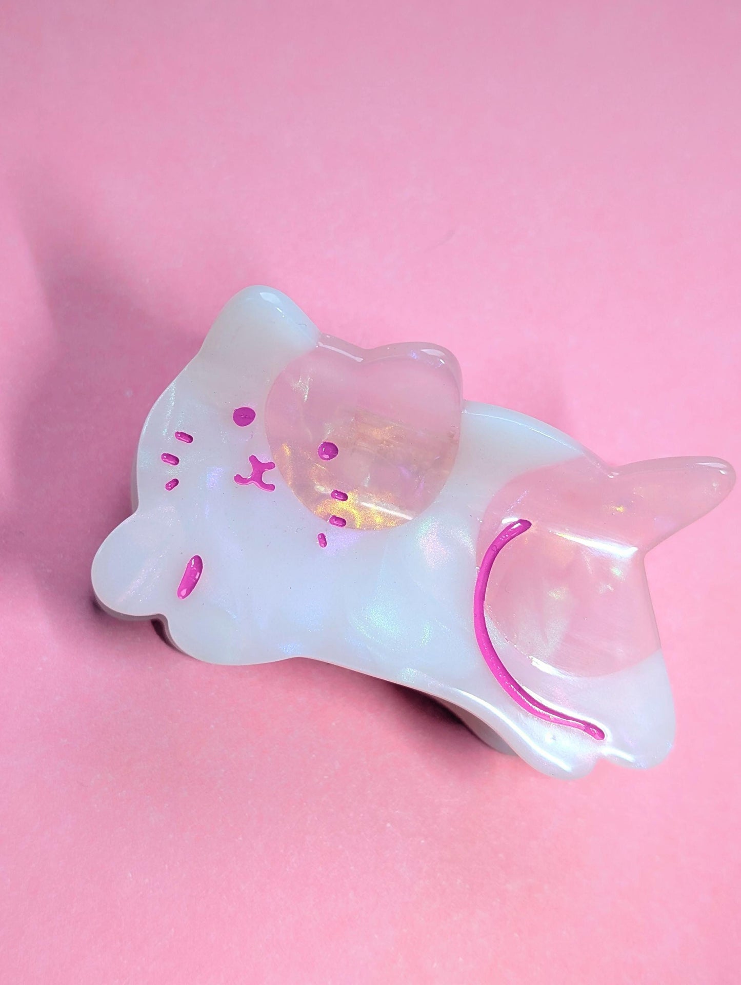 Strawberry Milkshake Pink Cat Small Hair Claw Clip | Cute Hair Accessories