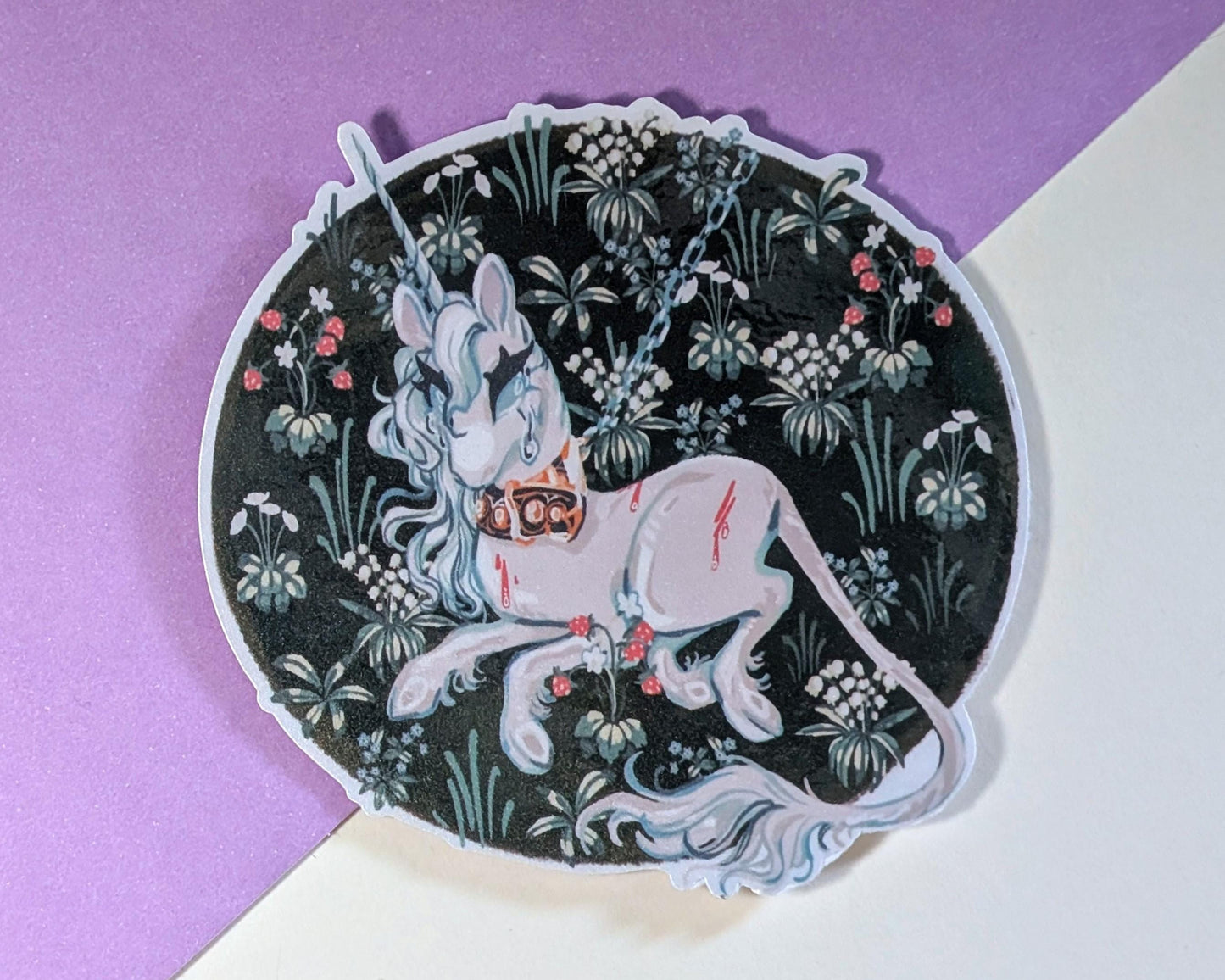 Unicorn In Captivity | Large Pearlescent Sticker | Unicorn Tapestry Sticker