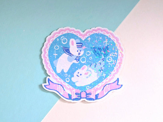 Sea Bunnies in Love | Cute Nautical Holographic Sticker | Large Rabbit Sticker | Cute Stationery