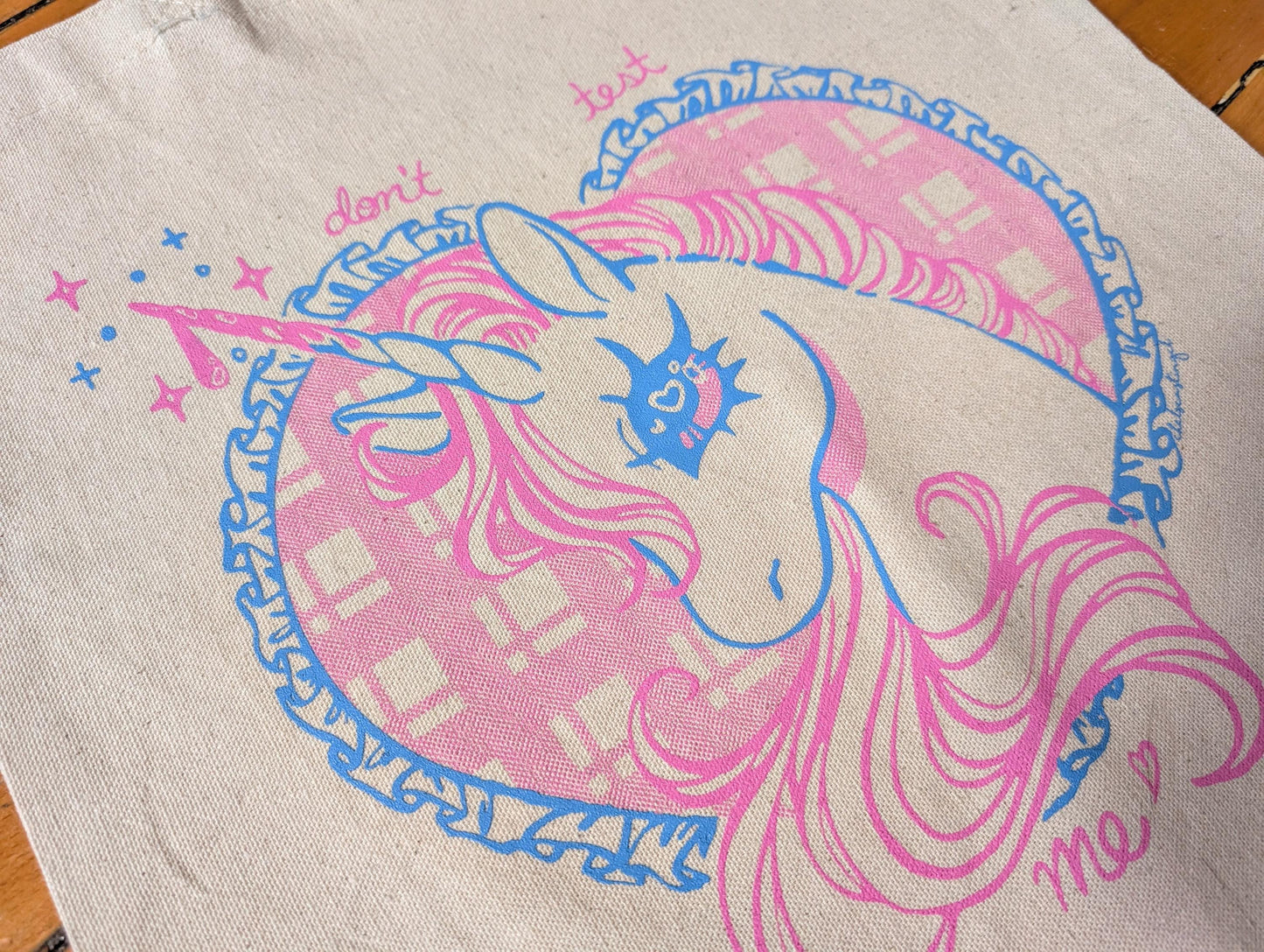 Unicorn Tote Bag "Don't Test Me" | 100% Cotton Heavy-Duty Screen Printed Tote Bag, Fashionable Screen Printed Tote Bag, Pony Screenprint Bag
