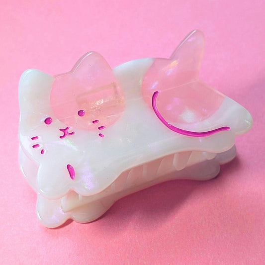 Strawberry Milkshake Pink Cat Small Hair Claw Clip | Cute Hair Accessories