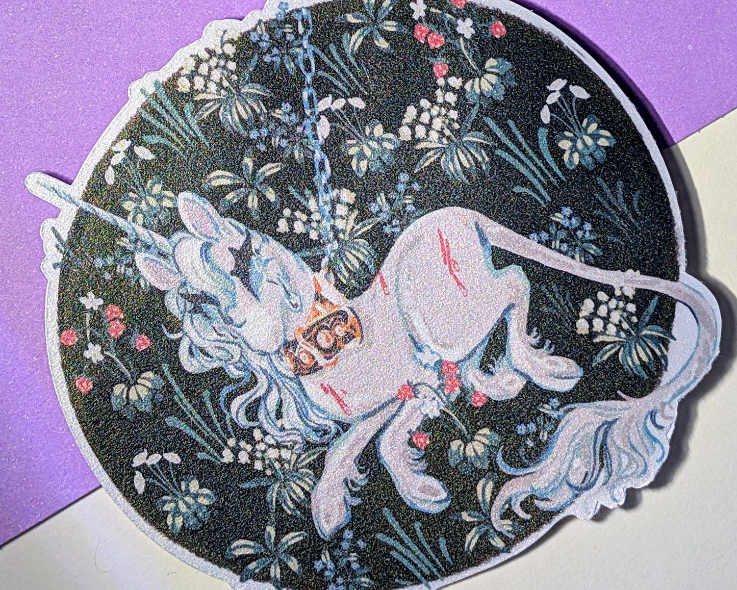 Unicorn In Captivity | Large Pearlescent Sticker | Unicorn Tapestry Sticker