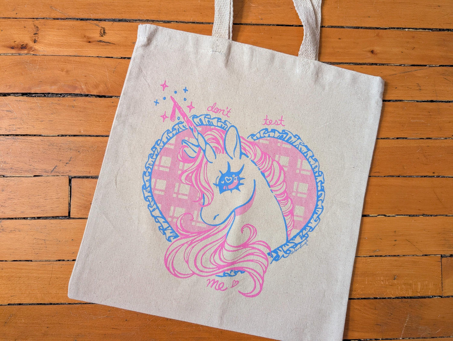 Unicorn Tote Bag "Don't Test Me" | 100% Cotton Heavy-Duty Screen Printed Tote Bag, Fashionable Screen Printed Tote Bag, Pony Screenprint Bag